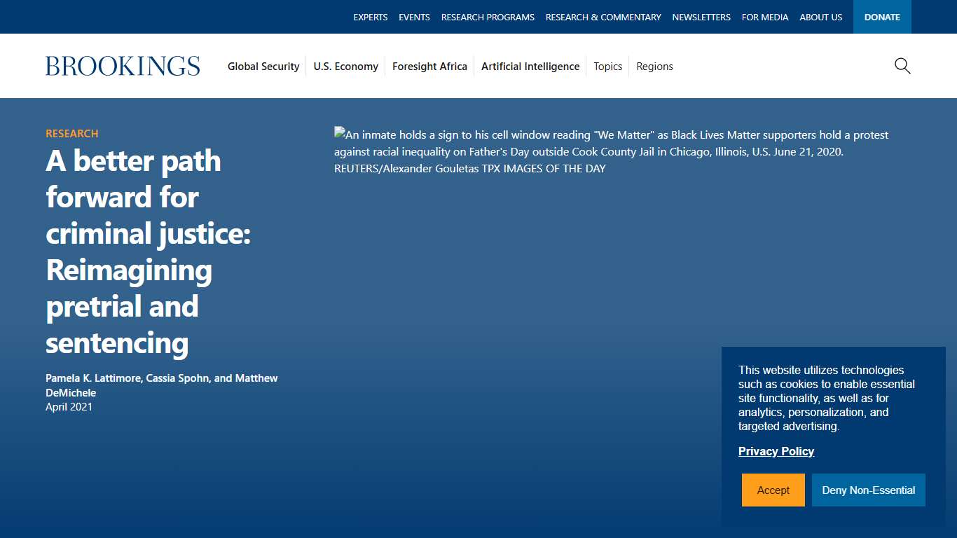 A better path forward for criminal justice: Reimagining pretrial and sentencing Brookings