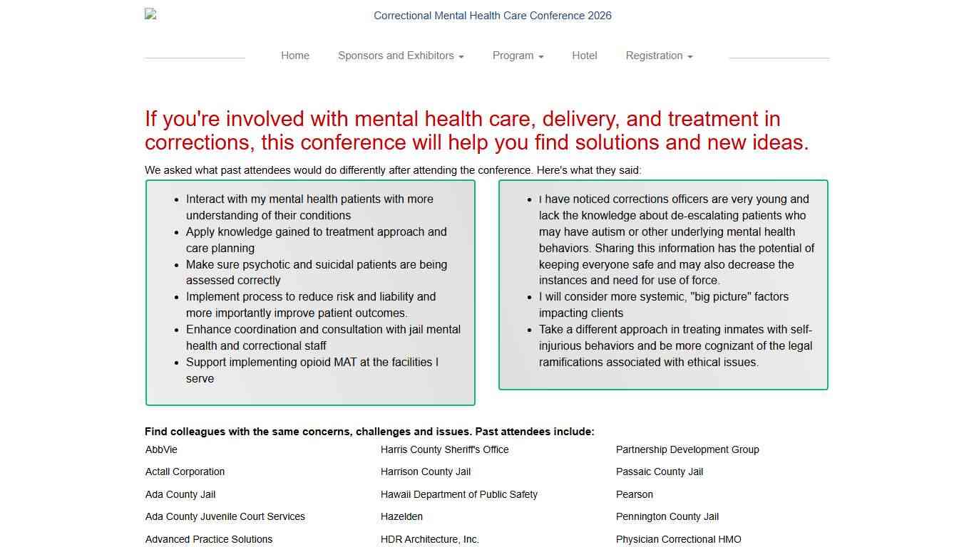 Plan to Attend: Correctional Mental Health Care Conference 2026