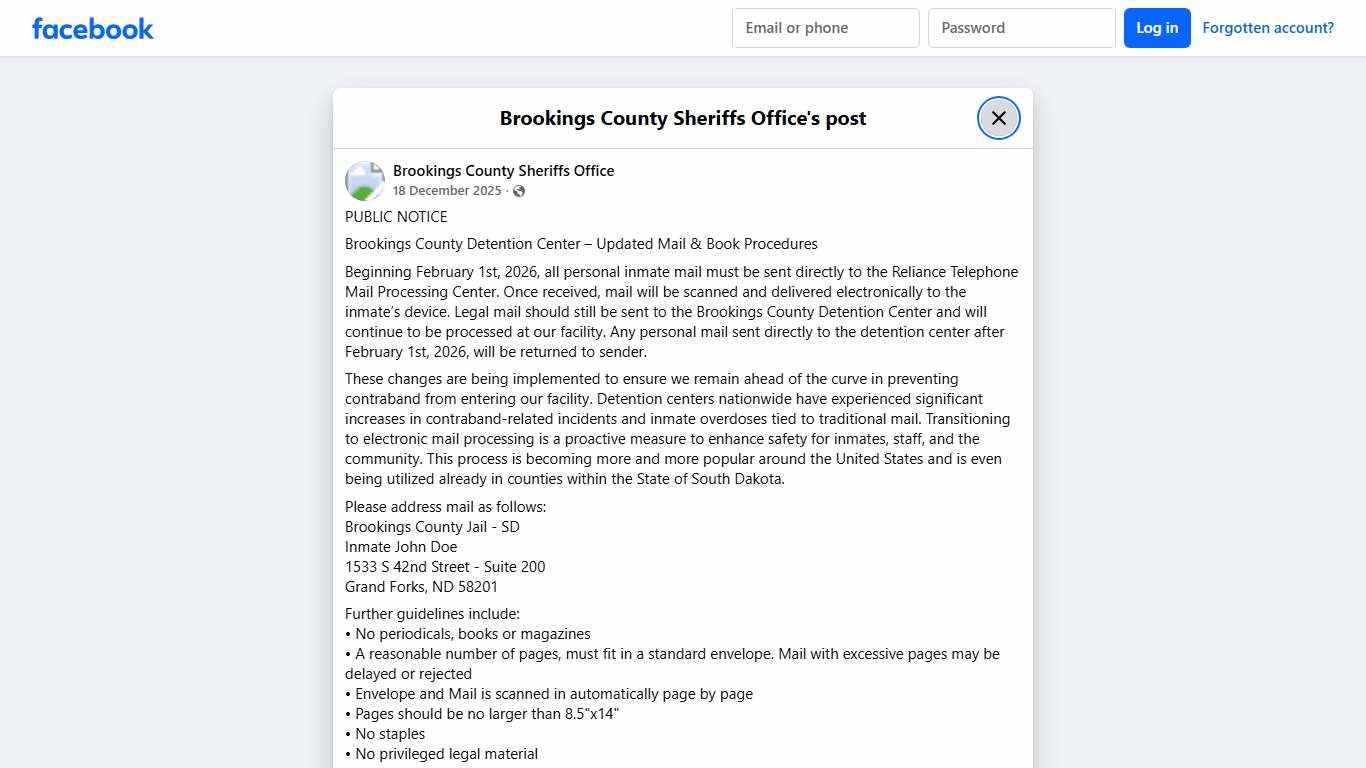 PUBLIC NOTICE... - Brookings County Sheriffs Office Facebook